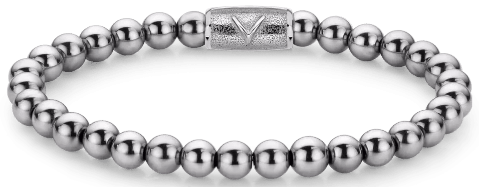 "Hematitarmband med runda silverpärlor och lås i rostfritt stål, länkar i cirkelform"