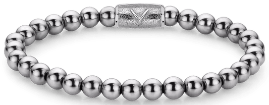"Hematitarmband med runda silverpärlor och lås i rostfritt stål, länkar i cirkelform"