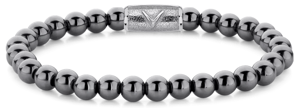 Armband av hematitpärlor (6 mm) med lås i rostfritt stål, mörk silverskimrande glans