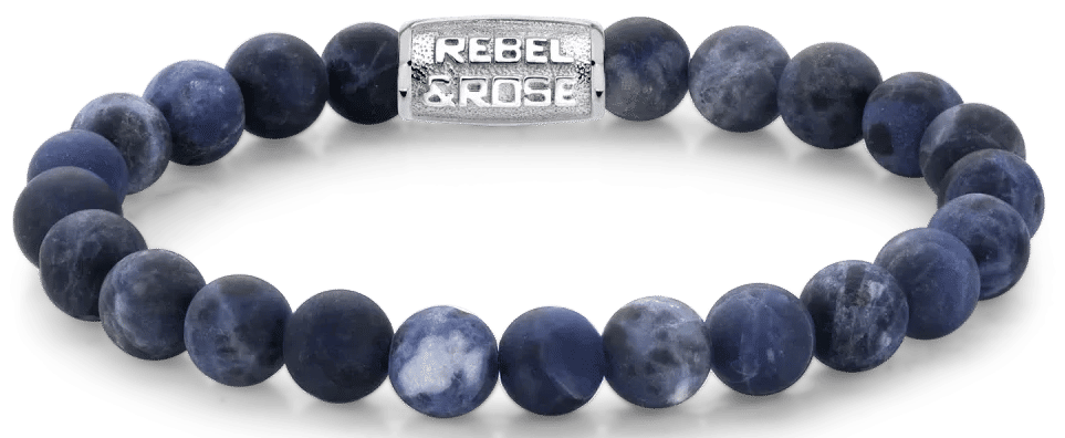 Armband med runda sodalitpärlor (ca 8 mm) och lås i rostfritt stål, Rebel&Rose