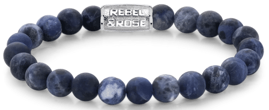 Armband med runda sodalitpärlor (ca 8 mm) och lås i rostfritt stål, Rebel&Rose
