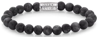 Armband med larvikitpärlor (8 mm) och lås i rostfritt stål, Rebel&Rose.
