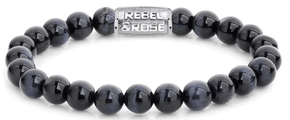 Armband av 8 mm tigeröga (mörkblått) med rostfritt stållås, Rebel&Rose