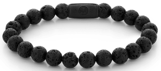Svart stenarmband med runda 8 mm stenar och svart stålspänne