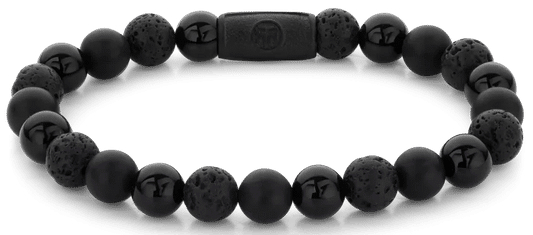 Armband med svarta pärlor och svart stållås, runda pärlor i kedjestil