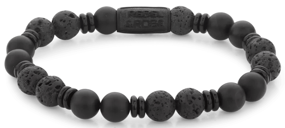 Armband med svarta onyxpärlor (ca 8 mm) och svart stålspänne
