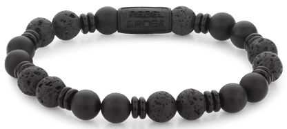 Armband med svarta onyxpärlor (ca 8 mm) och svart stålspänne