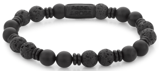 Armband med svarta onyxpärlor och svart stålspänne