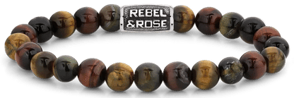 Tigeröga-armband med 8 mm ädelstenspärlor och metallås, Rebel&Rose