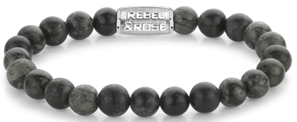 Armband av mörka rhyolitpärlor (8 mm) med metallås från Rebel&Rose