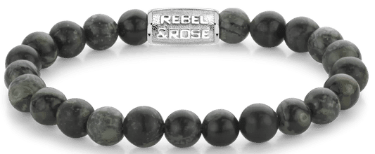 Armband av mörka rhyolitpärlor (8 mm) med metallås från Rebel&Rose