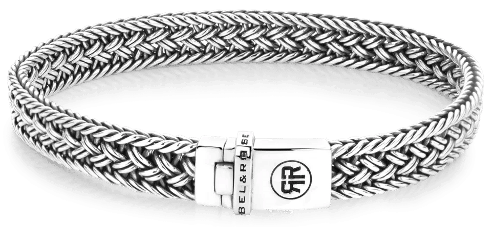 Silverfärgat armband med flätat band (8 mm) och Rebel&Rose-lås