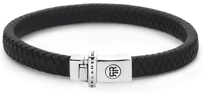 Armband i svart läder med silverfärgat lås, Rebel&Rose
