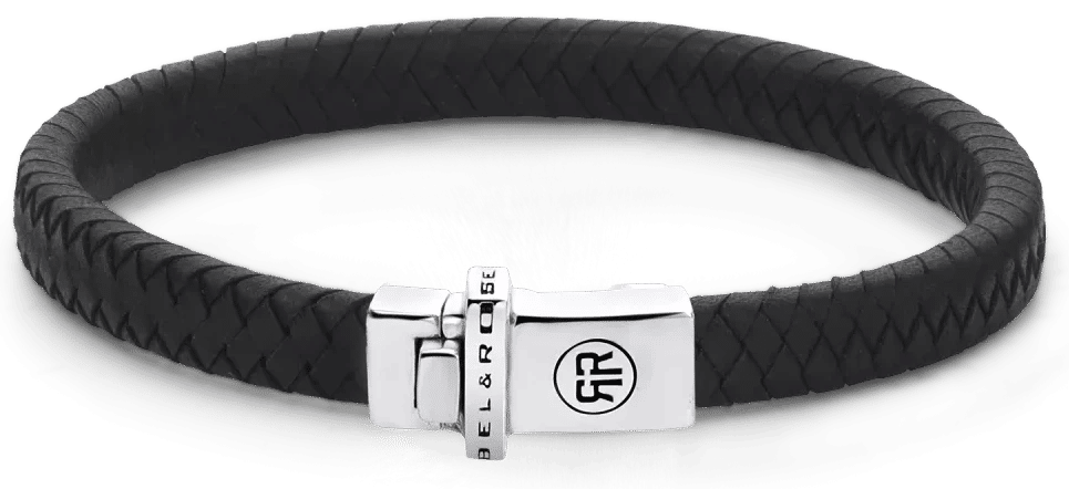Svart läderarmband med silverfärgat spänne, Rebel&Rose-prägling