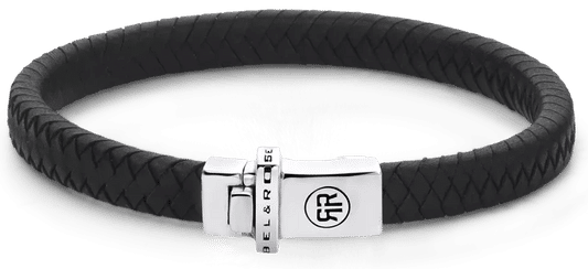 Svart läderarmband med silverfärgat spänne, Rebel&Rose-prägling