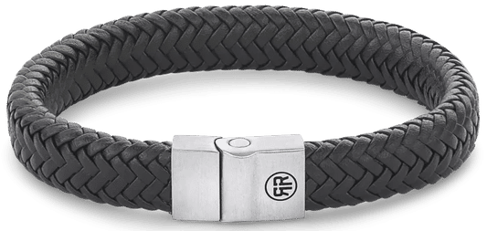 Svart flätat läderarmband med lås i rostfritt stål
