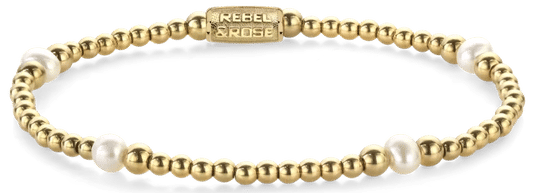 Armband från Rebel&Rose med vita sötvattenspärlor och guldfärgade pärlor i rostfritt stål, länkkedja