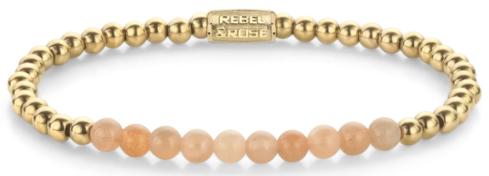 Armband med guldfärgade pärlor och roséfärgade stenpärlor, rostfritt stålfäste