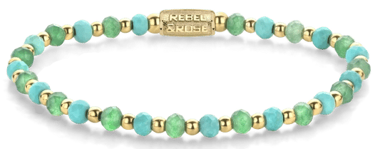 Armband med facetterade turkos- och grön aventurinpärlor samt lås i rostfritt stål