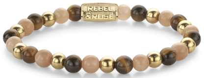 Armband med stenpärlor, guldfärgat lås, REBEL & ROSE-gravyr