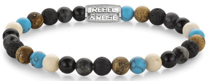 Armband med 6 mm ädelstenspärlor och grått rostfritt stålspänne från Rebel&Rose
