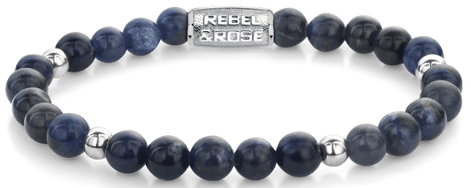 Armband Rebel&Rose med blå sodalitpärlor och lås i rostfritt stål, runda stenar