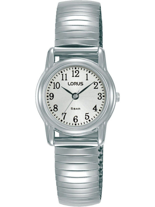 Lorus Damenuhr mit silbernem Metallarmband und weißem Zifferblatt