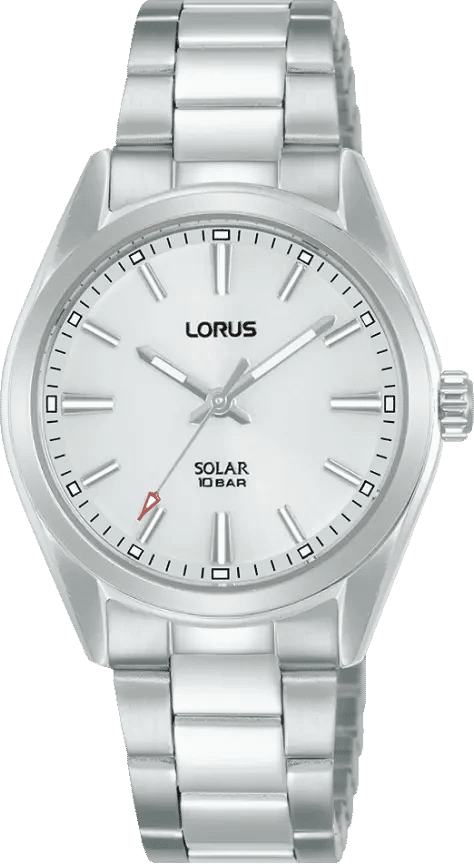 Lorus Solar 3-hands-klocka med silverfärgat metallarmband och vit urtavla