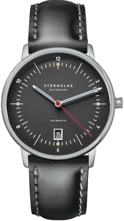Herrklocka från Sternglas med svart läderarmband och mörk urtavla