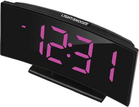 Digital väckarklocka, svart plasthölje, rosa LED-tidsvisning