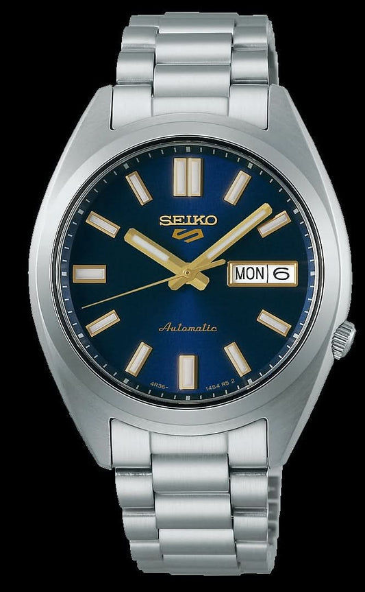 Seiko 5 Sports automatisk herrklocka: blå urtavla, datum, stållänk.