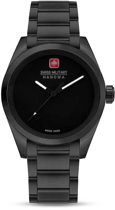 Herrklocka Swiss Military Hanowa, svart urtavla och armband i metall