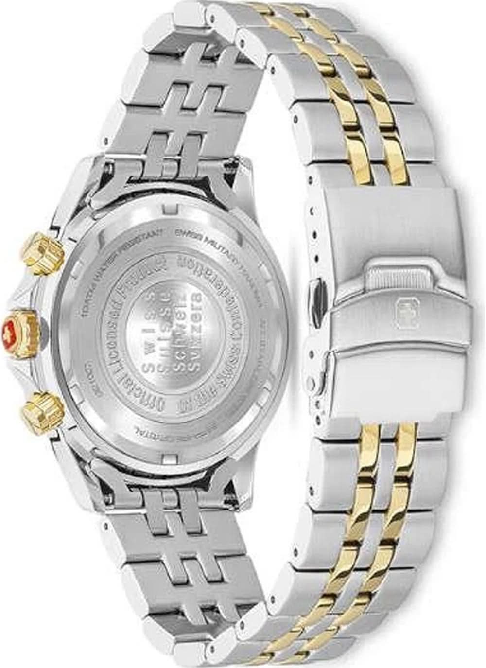 Herrarmbandsur, silverfärgat metallarmband med guldfärgade länkar, baksida