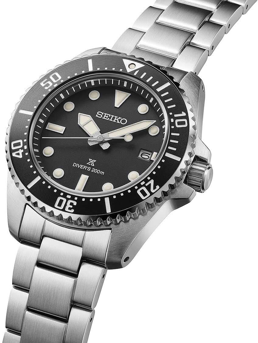 Seiko Prospex herrklocka, sidovy med stållänk, svart dyklocka