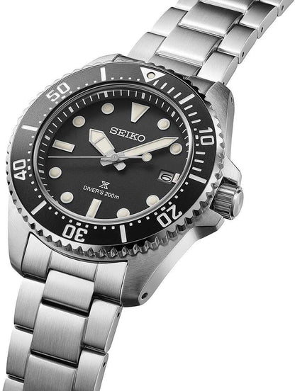 Seiko Prospex herrklocka, sidovy med stållänk, svart dyklocka
