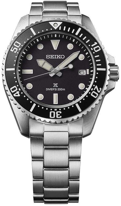 Seiko Prospex herrur med stållänk, svart urtavla och självlysande index