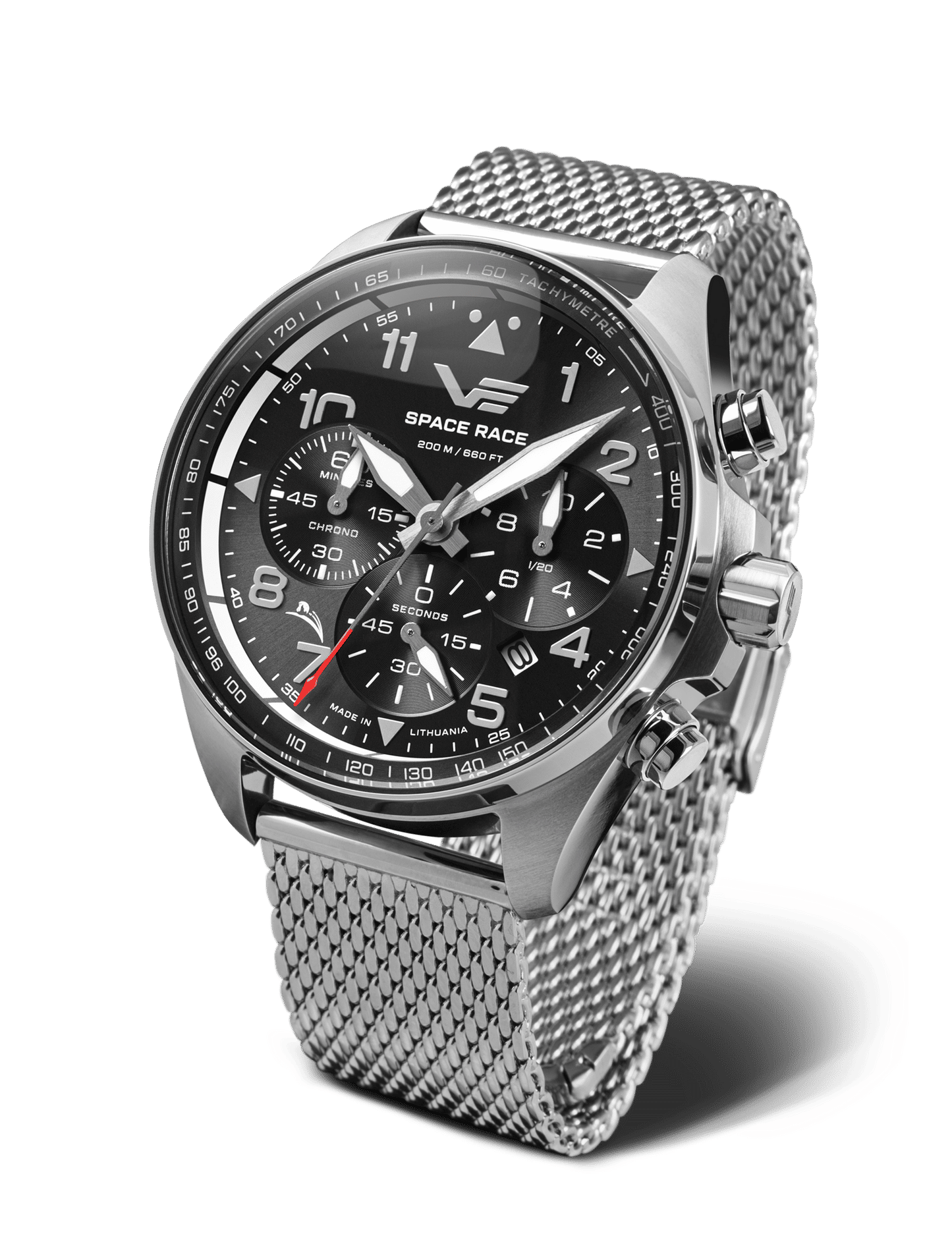 Vostok Europe Space Race herrklocka med svart urtavla och mesh-armband i metall