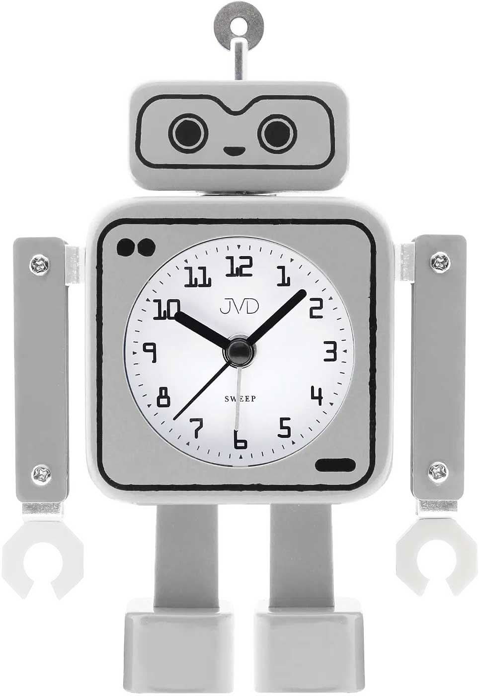 Robot-väckarklocka med analog urtavla, grå, med uppsatt huvud och två ben