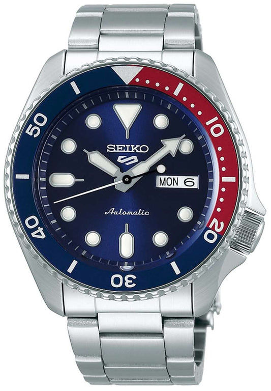 Herrklocka med blå urtavla, Pepsi-bezel och armband i rostfritt stål