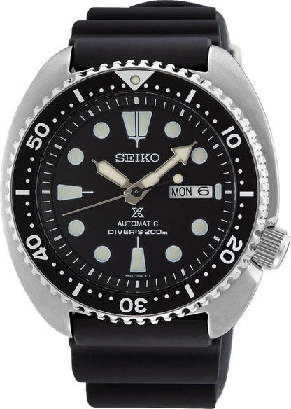 Seiko Prospex herrarmbandsur med svart urtavla, dykarring och svart gummiarmband