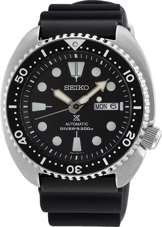 Seiko Prospex herrarmbandsur med svart urtavla, dykarring och svart gummiarmband