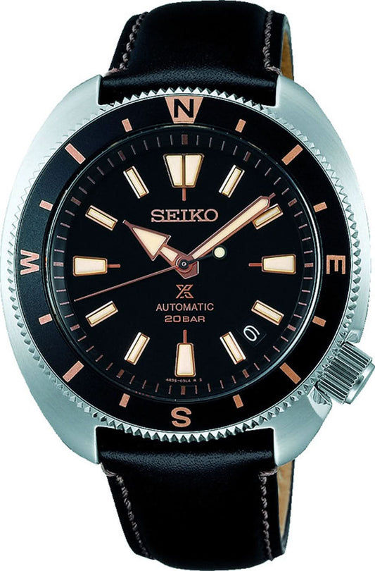 Seiko Prospex herrur med svart urtavla, automatisk display och svart läderarmband