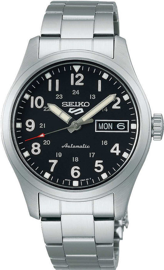 Seiko 5 Sports herrklocka med svart urtavla och stålarmband