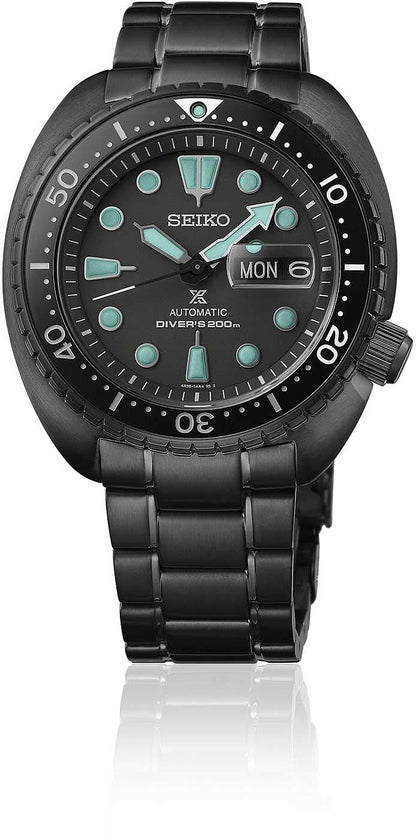 Seiko Prospex dykarklocka med svart metallarmband, grön urtavla och datumvisning