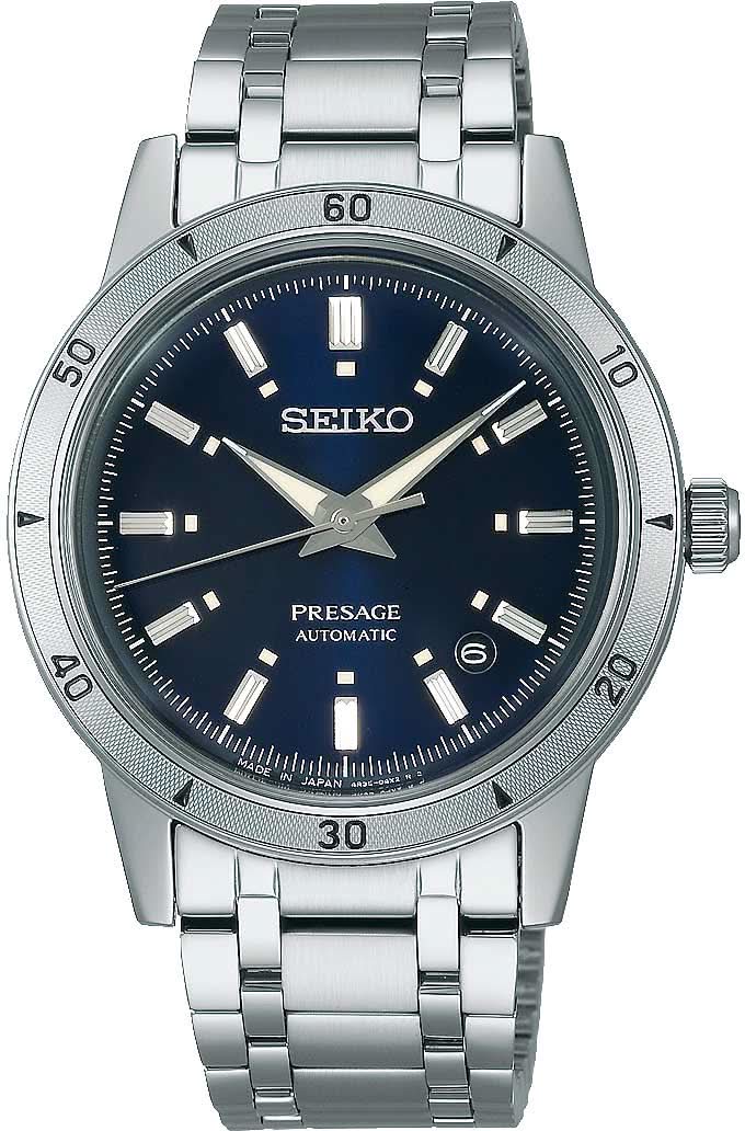 Seiko Presage herrarmbandsur med blå urtavla och metallarmband