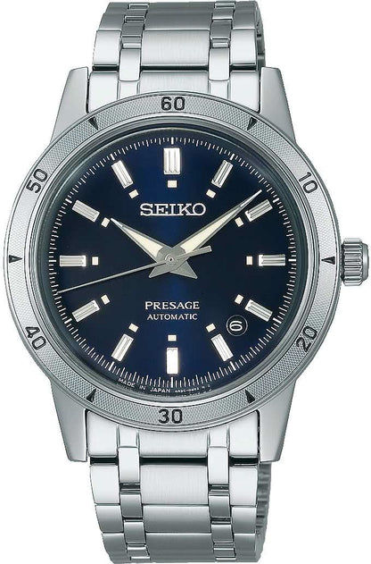 Seiko Presage herrarmbandsur med blå urtavla och metallarmband