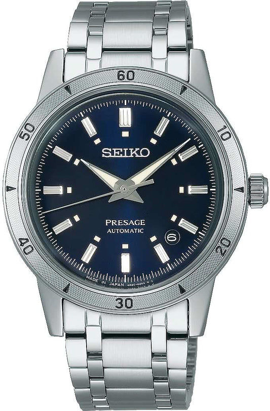 Seiko Presage herrarmbandsur med blå urtavla och metallarmband