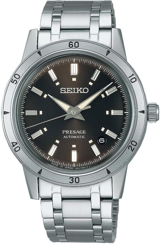 "Seiko herrklocka med svart urtavla och silverfärgat armband i rostfritt stål"