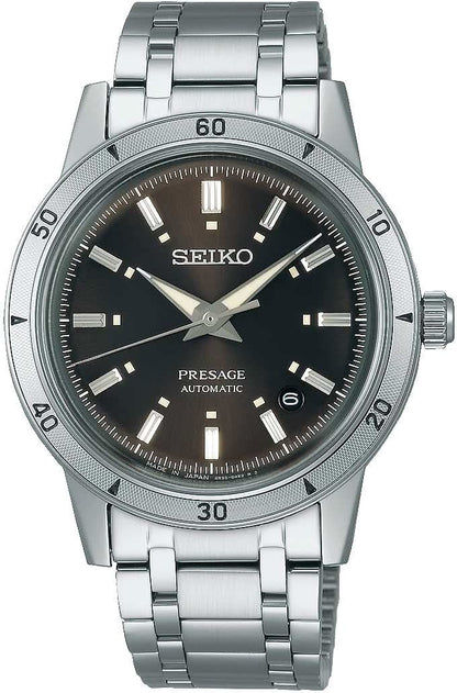 "Seiko herrklocka med svart urtavla och silverfärgat armband i rostfritt stål"