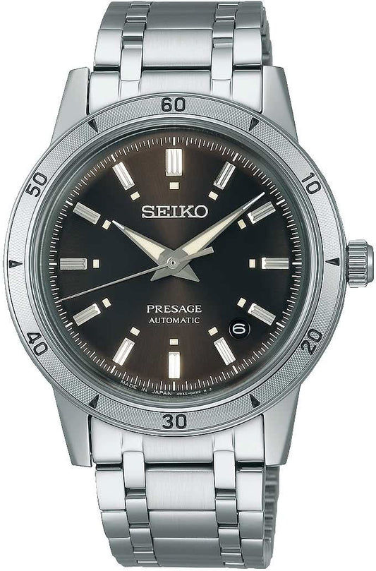 "Seiko herrklocka med svart urtavla och silverfärgat armband i rostfritt stål"